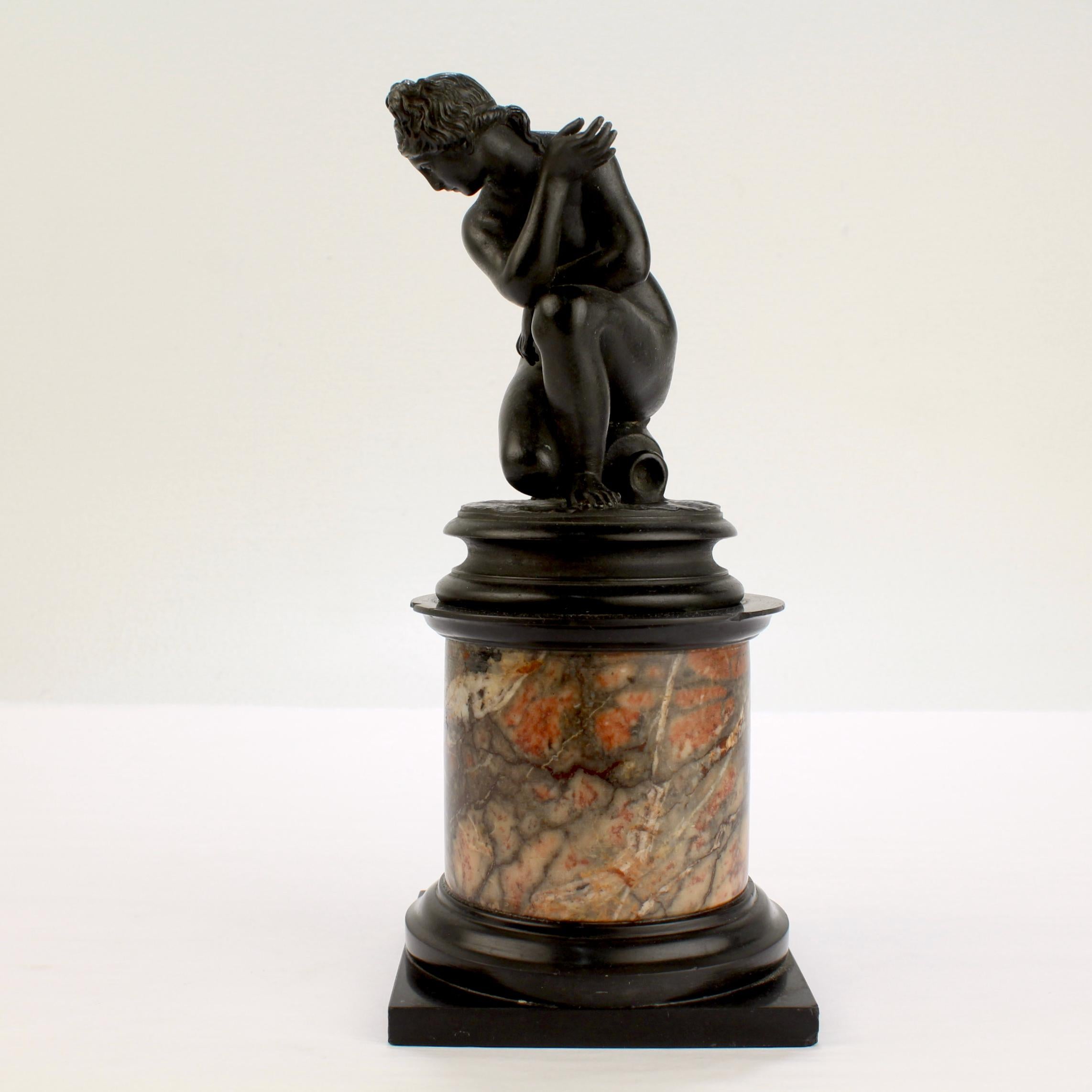 Patinated Antique Grand Tour Bronze Sculpture of the Crouching Venus after Giambologna For Sale