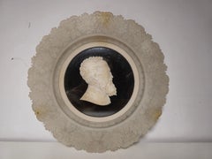 Antique Grand Tour Carved Alabaster Portrait Relief of Michelangelo