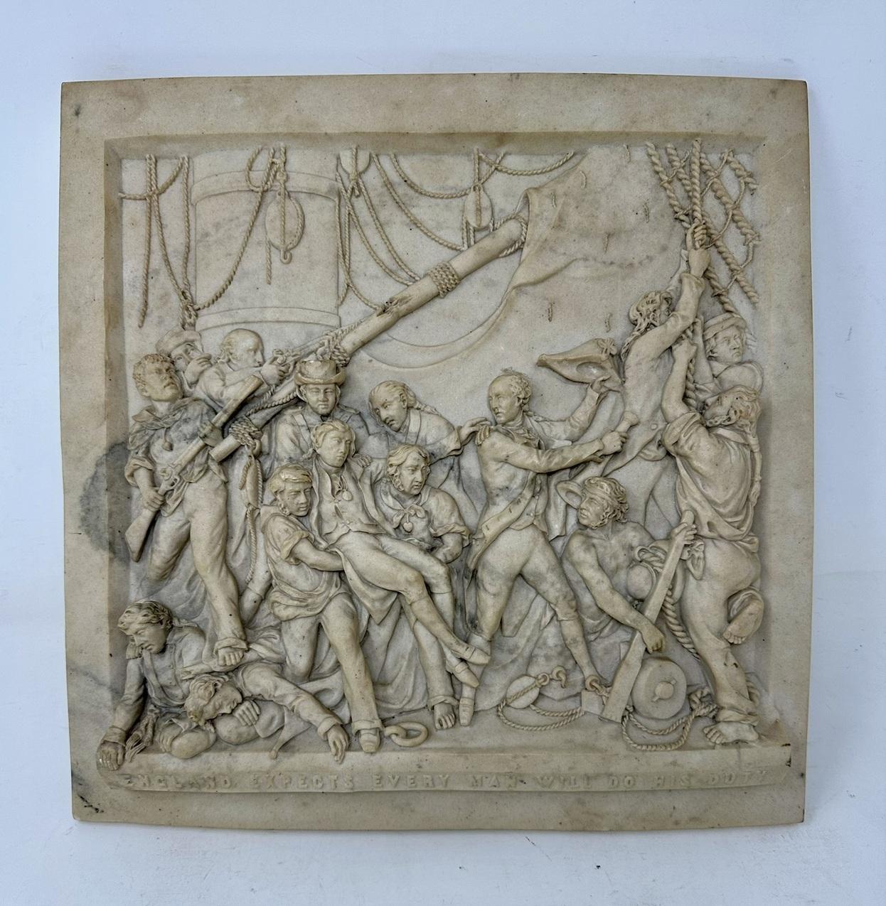British Antique Grand Tour Classical Regency Carved Marble Plaque Battle Travalgar 1805 