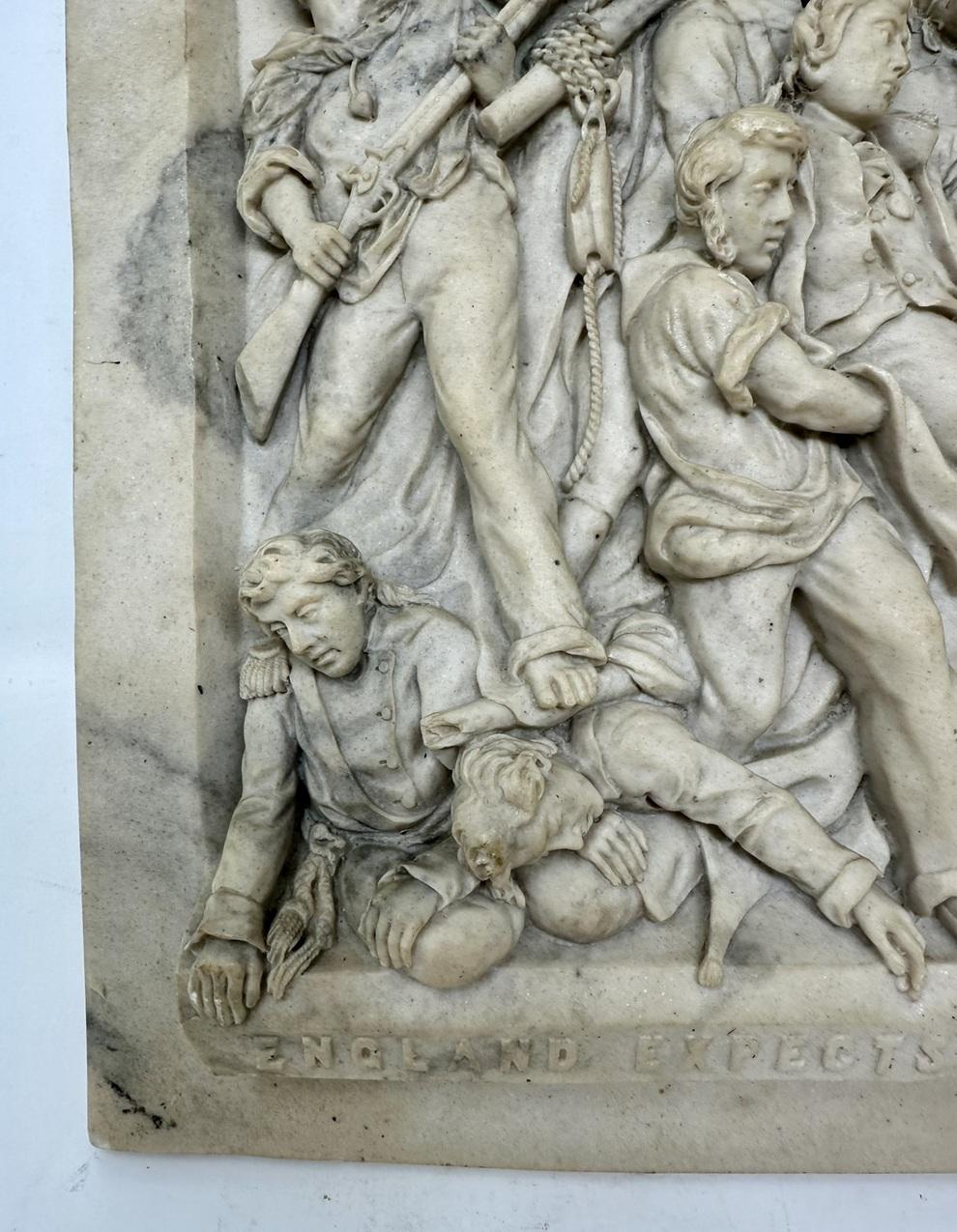 Hand-Carved Antique Grand Tour Classical Regency Carved Marble Plaque Battle Travalgar 1805 
