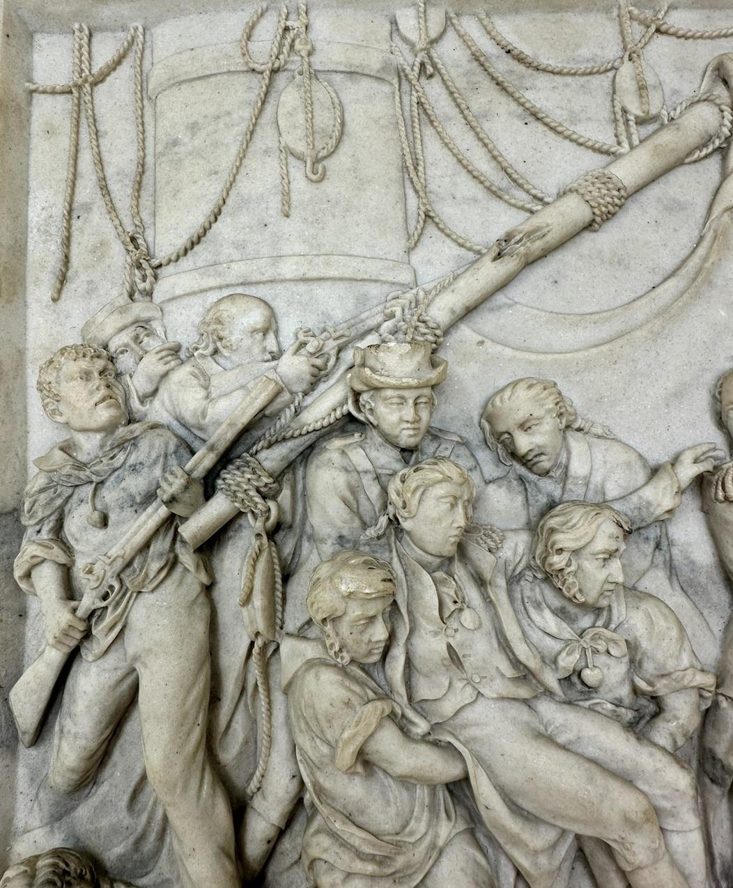 Antique Grand Tour Classical Regency Carved Marble Plaque Battle Travalgar 1805  In Good Condition For Sale In Dublin, Ireland
