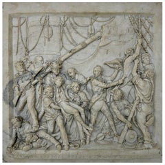 Antique Grand Tour Classical Regency Carved Marble Plaque Battle Travalgar 1805