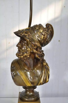 Antique Grand Tour French Bronze Bust Trojan Greek General Ajax Table Lamp