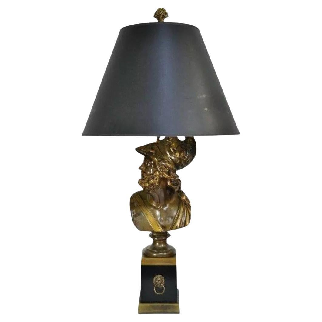 Antique Grand Tour French Bronze Bust Trojan Greek General Ajax Table Lamp