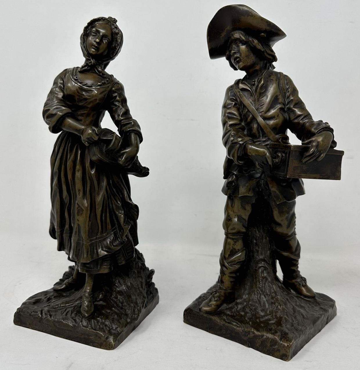 Français Ancienne sculpture française Grand Tour en bronze, figure masculine et féminine de Clodion Barbediene en vente