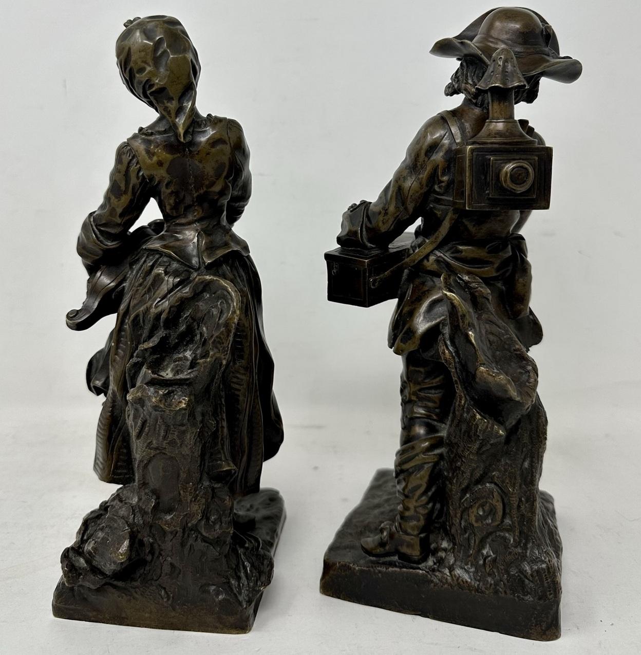 Antique Grand Tour French Bronze Sculpture Male Female Figure Clodion Barbediene For Sale 1