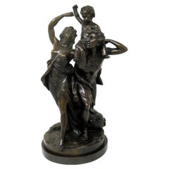 Antique Grand Tour French Bronze Sculpture Male Figure Cherub Clodion Barbediene
