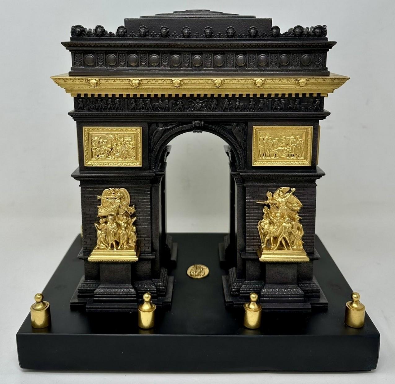 Absolutely Stunning Grand Tour Patinated Bronze and Ormolu chisel cast example of the architectural model of the Arc de Triomphe in Paris, of seldom found large proportions. Third quarter of the Nineteenth Century. Superbly cast and wonderfully