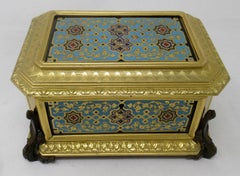 Antique Grand Tour French Ormolu Bronze Enameled Ladies Jewellery Casket Box