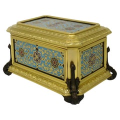 Antique Grand Tour French Ormolu Bronze Enameled Ladies Jewellery Casket Box 