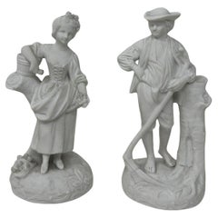 Antique Grand Tour French Parian Sculpture Male Female Figures Group 19C
