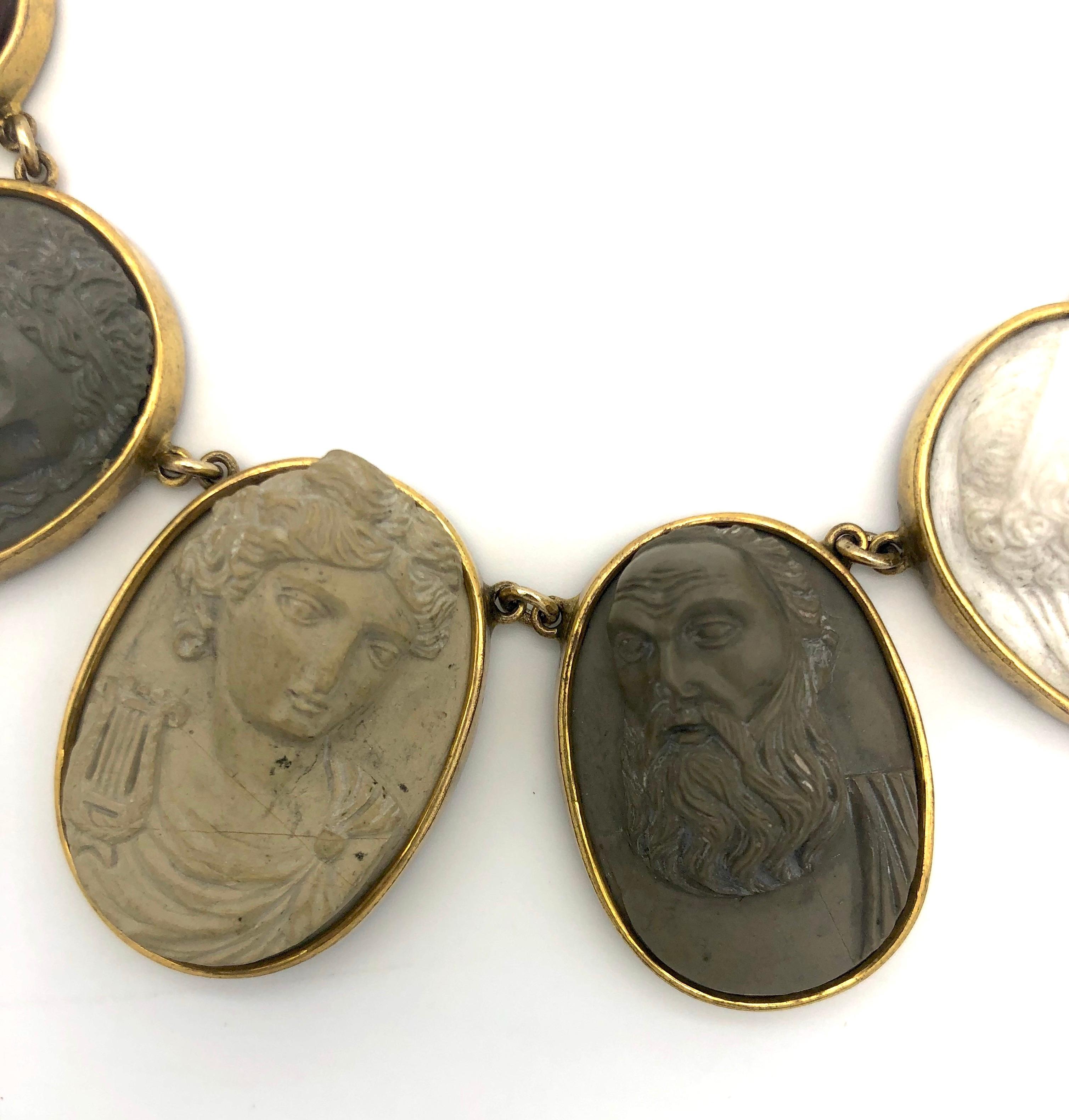 Antike Grand Tour Godesses Philosoph König Lava Cameos Halskette im Angebot 1