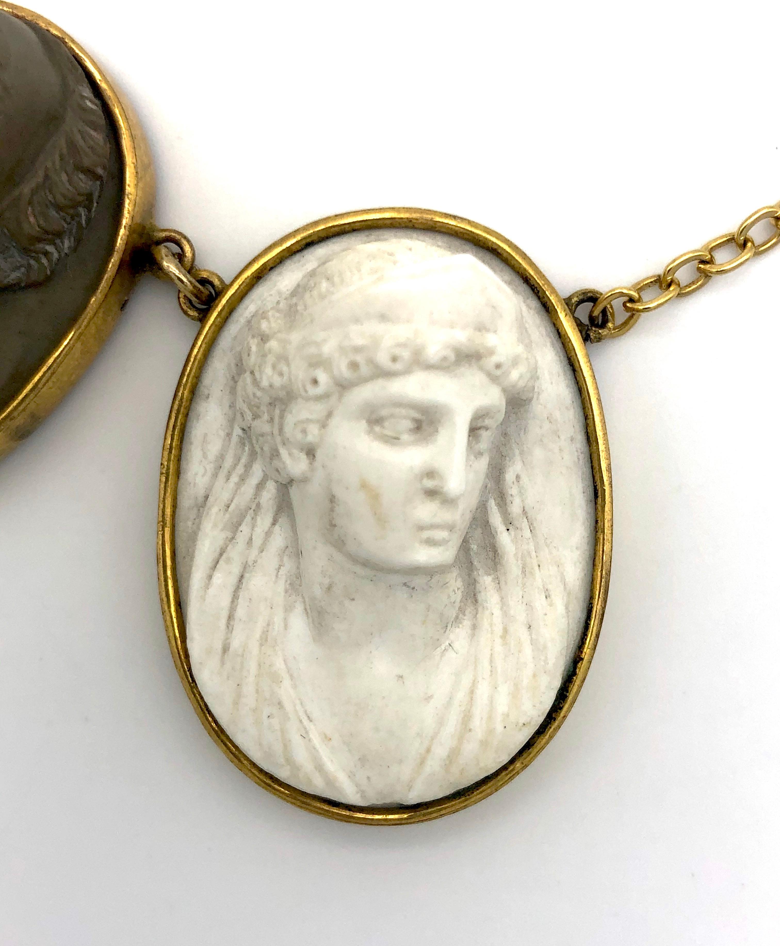 Antique Grand Tour Godesses Philosoph King Lava Cameos Neckla In Good Condition For Sale In Munich, Bavaria