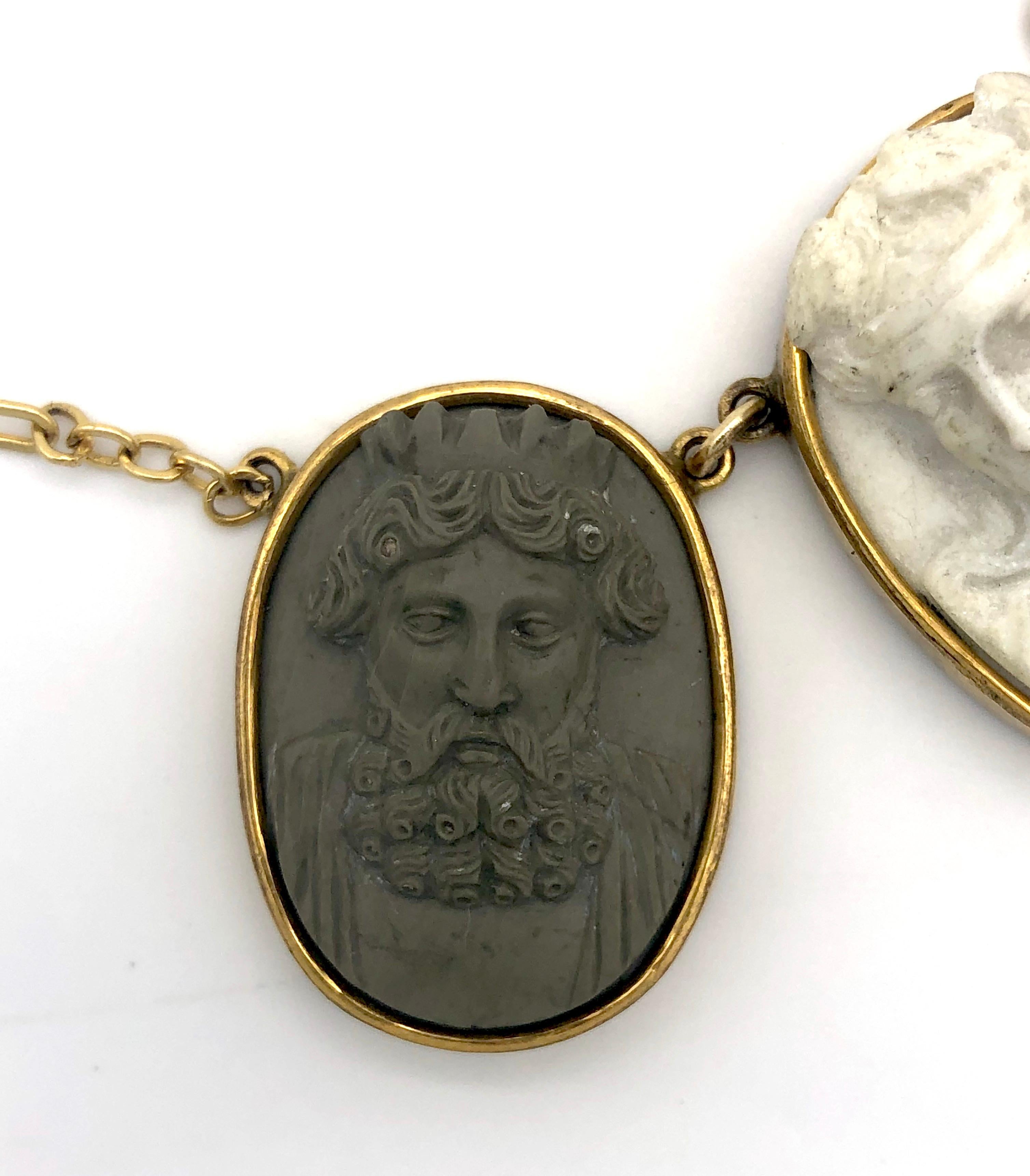 Antique Grand Tour Godesses Philosoph King Lava Cameos Neckla For Sale 1