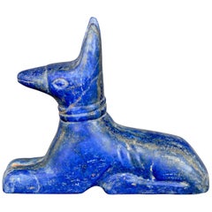 Antique Grand Tour Hand Carved Lapis Lazuli Egyptian God Anubis
