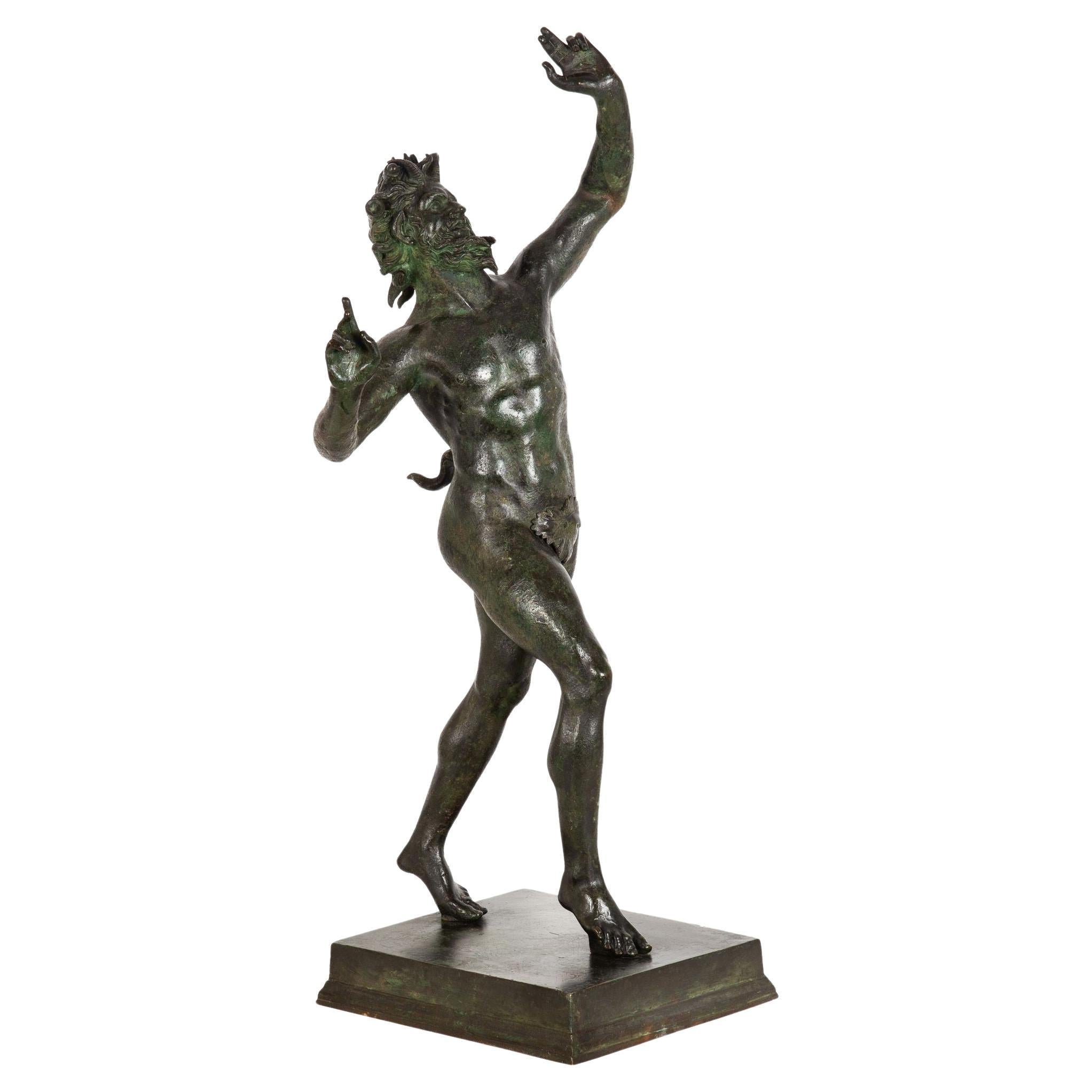 Antique Grand Tour Italian Bronze Sculpture of Dancing Faun of Pompeii