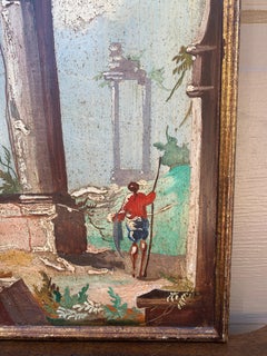 Antique Grand Tour Italian Capriccio Framed Oil on Board Painting of a Landscape