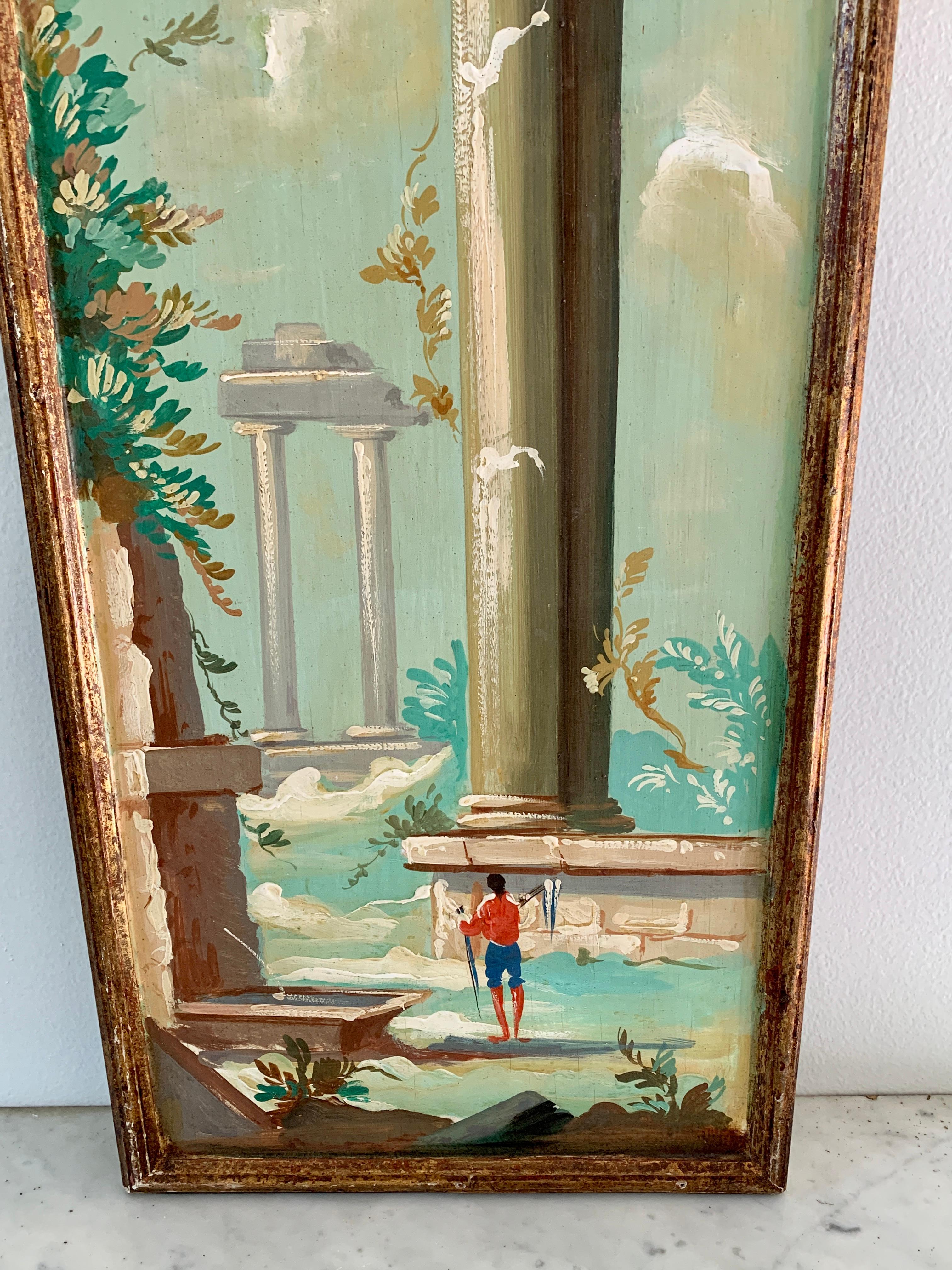 Antique Grand Tour Italian Capriccio Framed Oil on Board Paintings of a Landscap For Sale 6