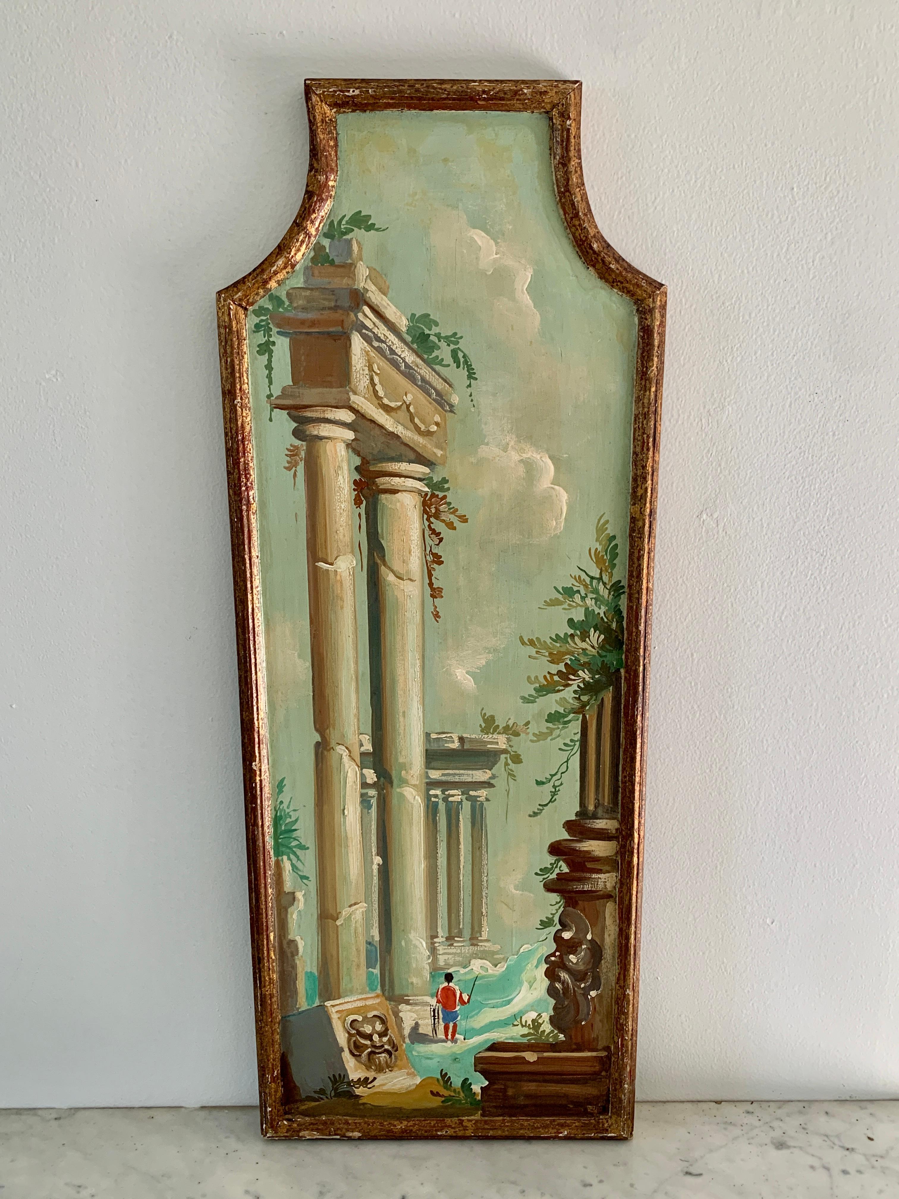 20th Century Antique Grand Tour Italian Capriccio Framed Oil on Board Paintings of a Landscap For Sale