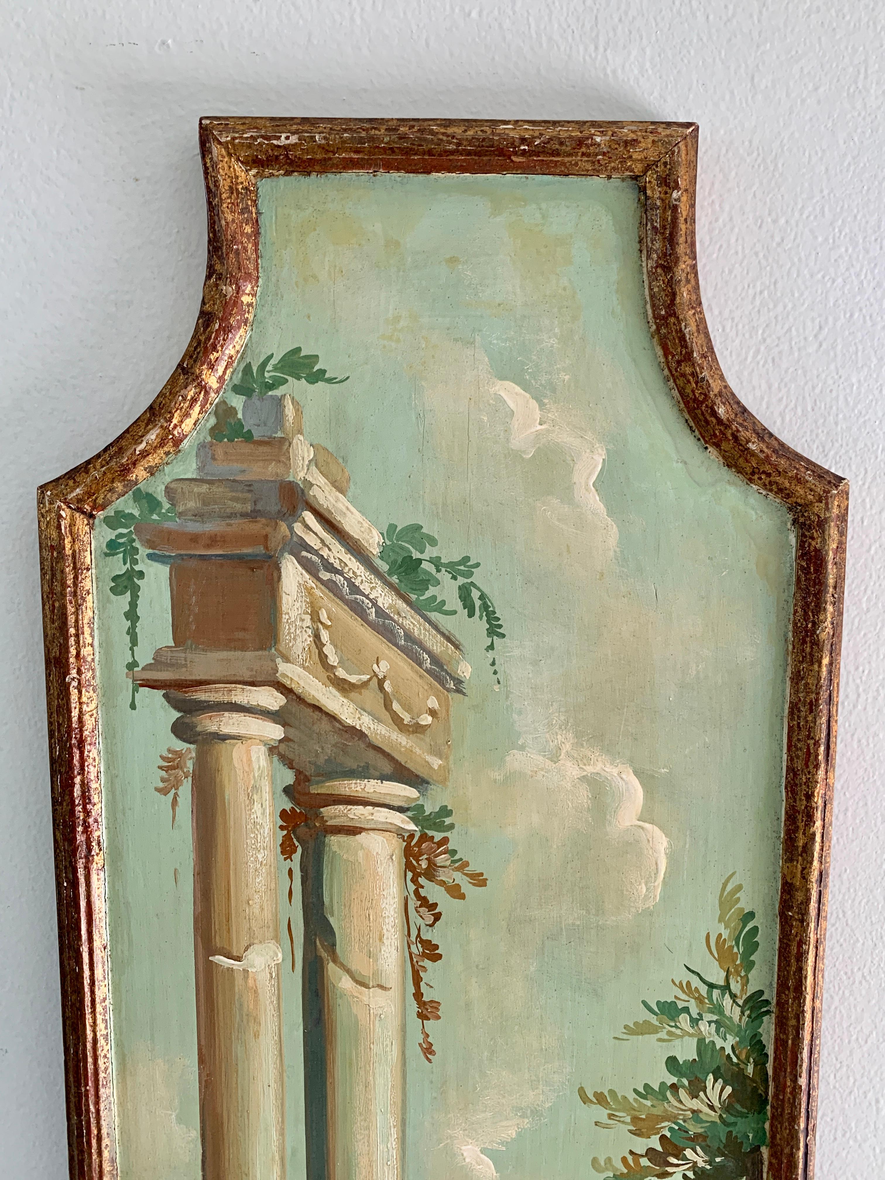 Bois Anciennes peintures à l'huile sur panneau encadrées d'un paysage italien de Capriccio, Grand Tour en vente