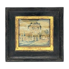 Ancienne broderie de paysages miniatures de campagne, Grand Tour d'Italie