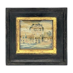 Ancienne broderie de paysages miniatures de campagne, Grand Tour d'Italie