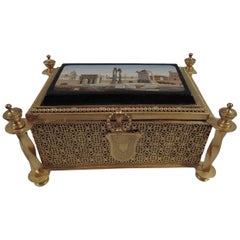 Antique Grand Tour Jewelry Casket Box with Roman Forum Micro Mosaic