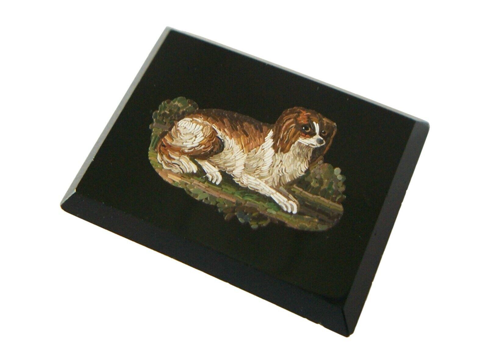 Antique Grand Tour 'King Charles Cavalier Spaniel' micro mosaic plaque - hand made to the finest quality with great detail - may be framed or mounted in a custom piece of jewelry - unsigned - Italy - circa 1850.

Excellent antique condition - all