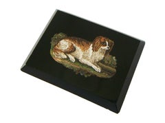 Antique Grand Tour 'King Charles Spaniel' Micro Mosaic Plaque, Italy, C.1850