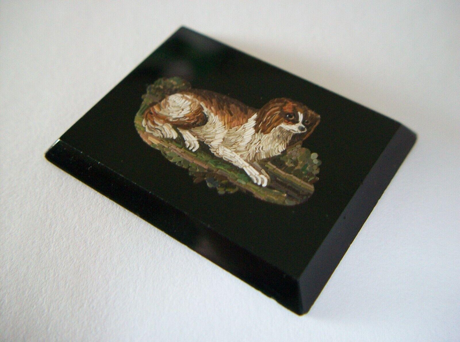 Italian Antique Grand Tour 'King Charles Spaniel' Micro Mosaic Plaque, Italy, C.1850 For Sale