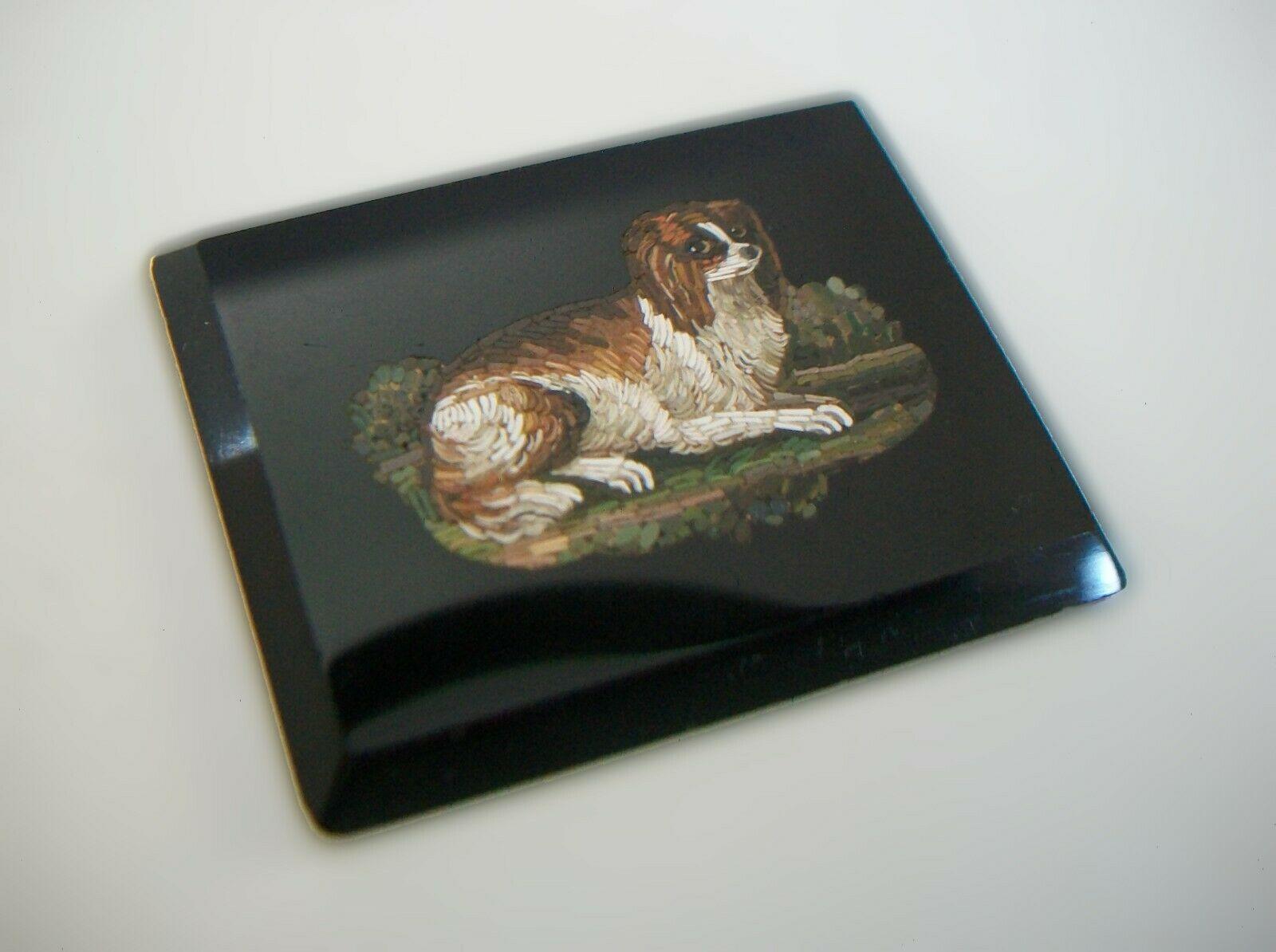 Glass Antique Grand Tour 'King Charles Spaniel' Micro Mosaic Plaque, Italy, C.1850 For Sale
