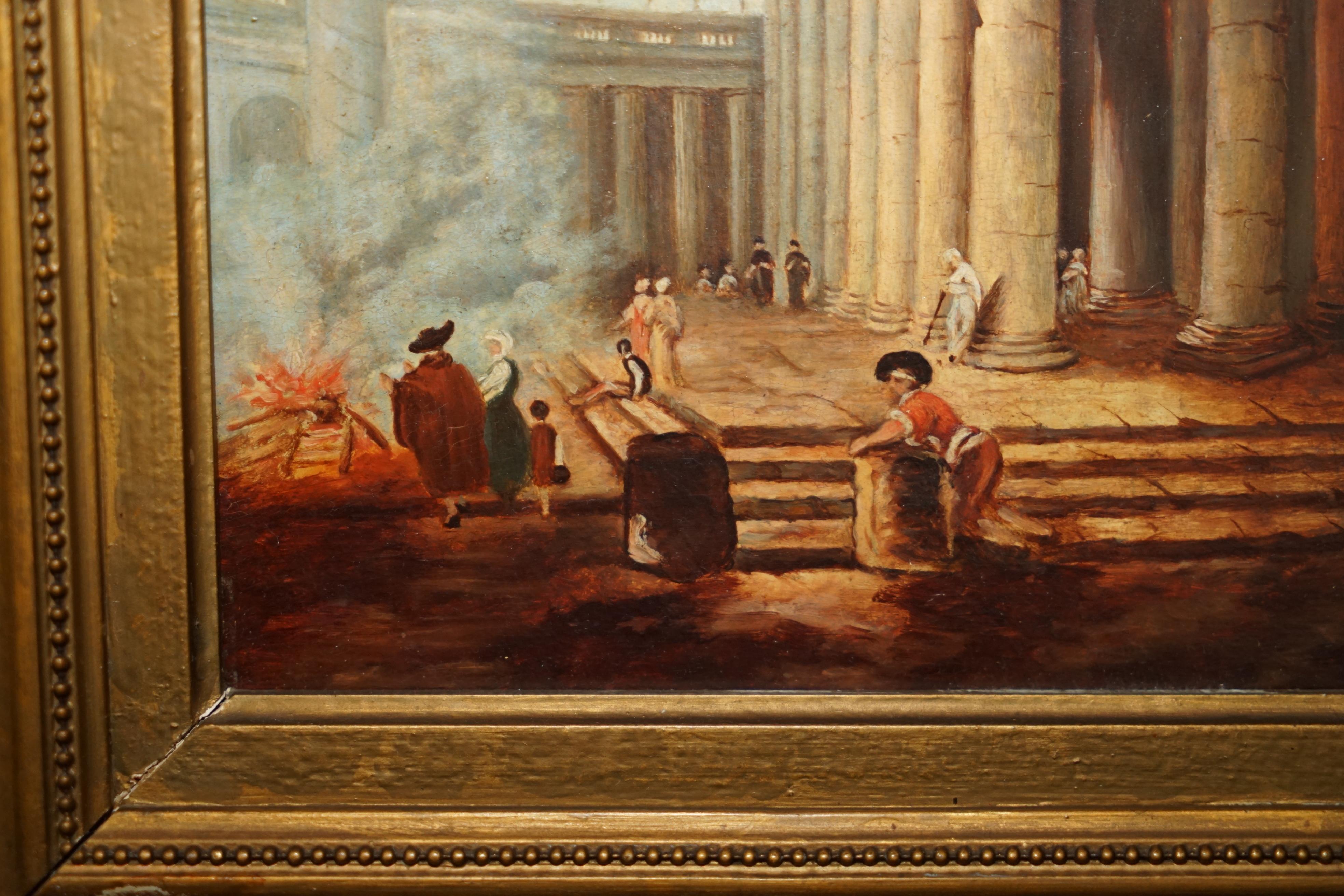 ANTIQUE GRAND TOUR MARCUS AURELIUS STATUE CORINTHIAN PiLLAR ROMAN OIL PAINTING In condizioni buone in vendita a West Sussex, Pulborough