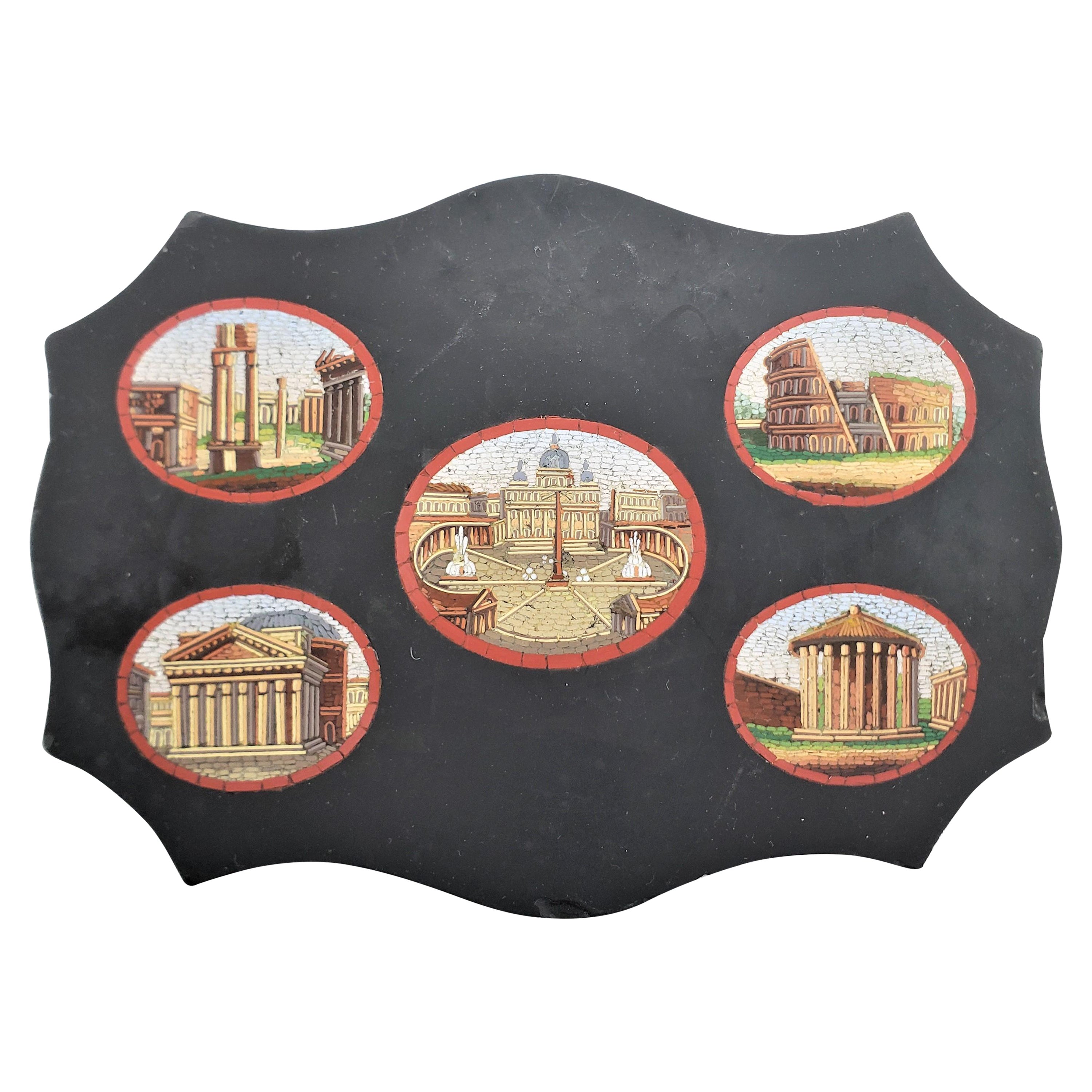 Antico fermacarte a micro mosaico Grand Tour con vignette vaticane