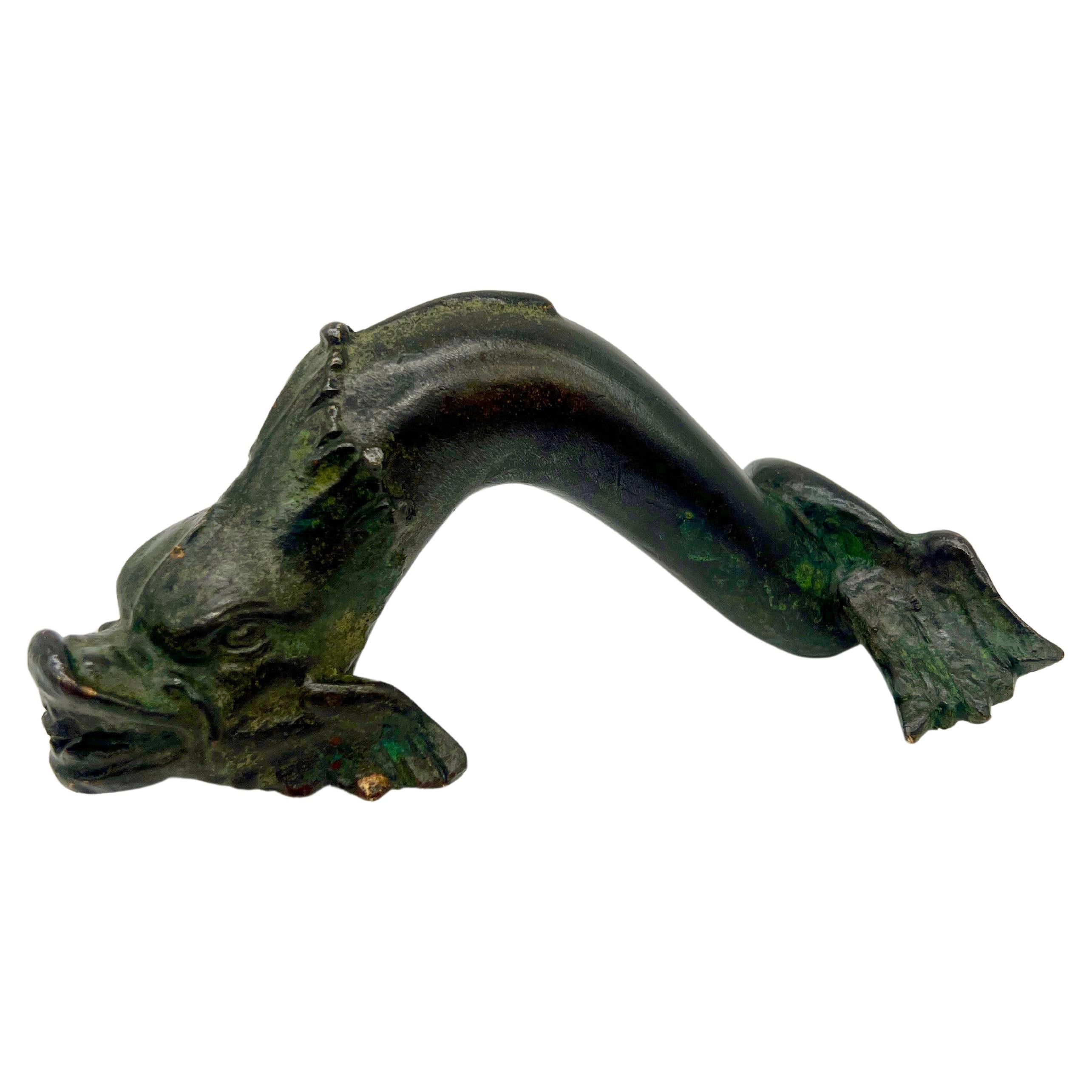 Antique Grand Tour (Or Earlier) Chiseled Bronze Venetian Dolphin Sculpture For Sale