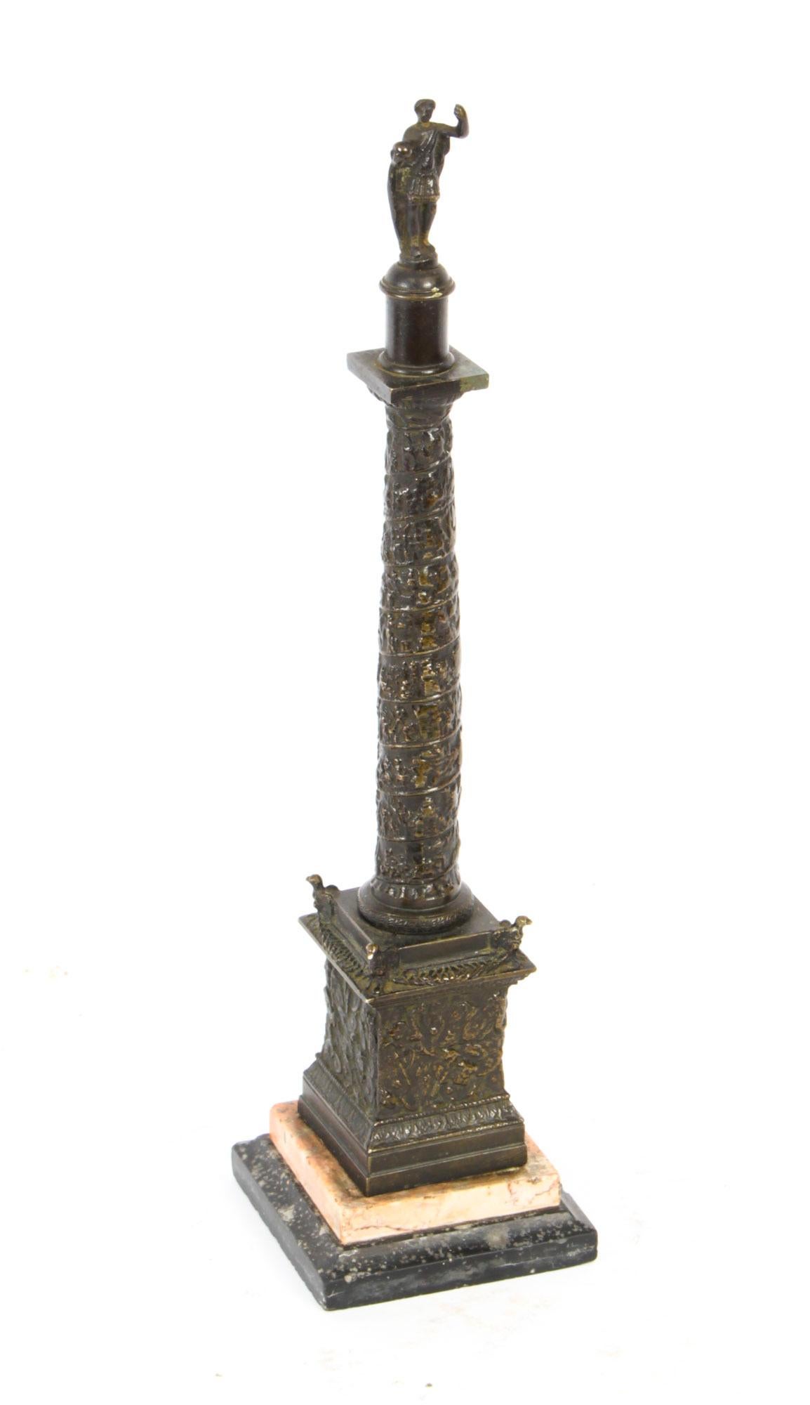 Early 19th Century Antique Grand Tour Patinated Bronze Model of Trajan's Column Early 19thc For Sale