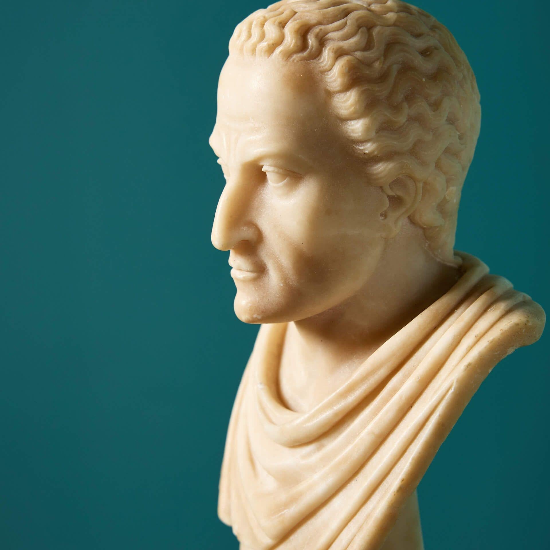 English Antique Grand Tour Style Alabaster Bust of Greek God For Sale