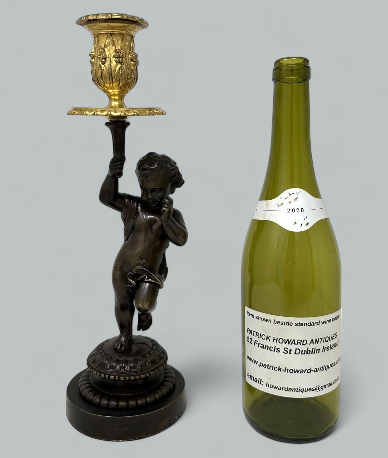 Antique Grand Tour Style French Ormolu Bronce Dore Querubín Putti Candelabro 19Ct en venta 4