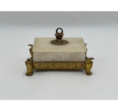 Antique Grand Tour Style Marble & Gilded Brass Humidor Bamboo & Eagle Motif