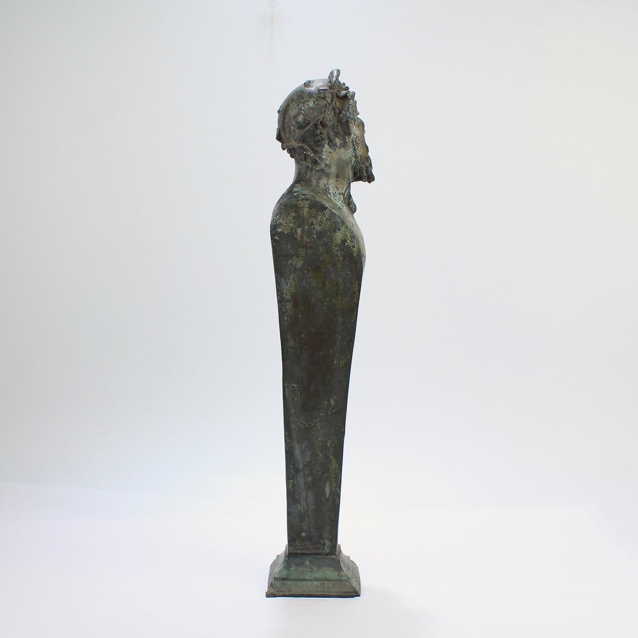 19th Century Antique Grand Tour Verdigris Bronze Herm Sculpture of Bacchus or a Faun