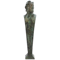 Antique Grand Tour Verdigris Bronze Herm Sculpture of Bacchus or a Faun