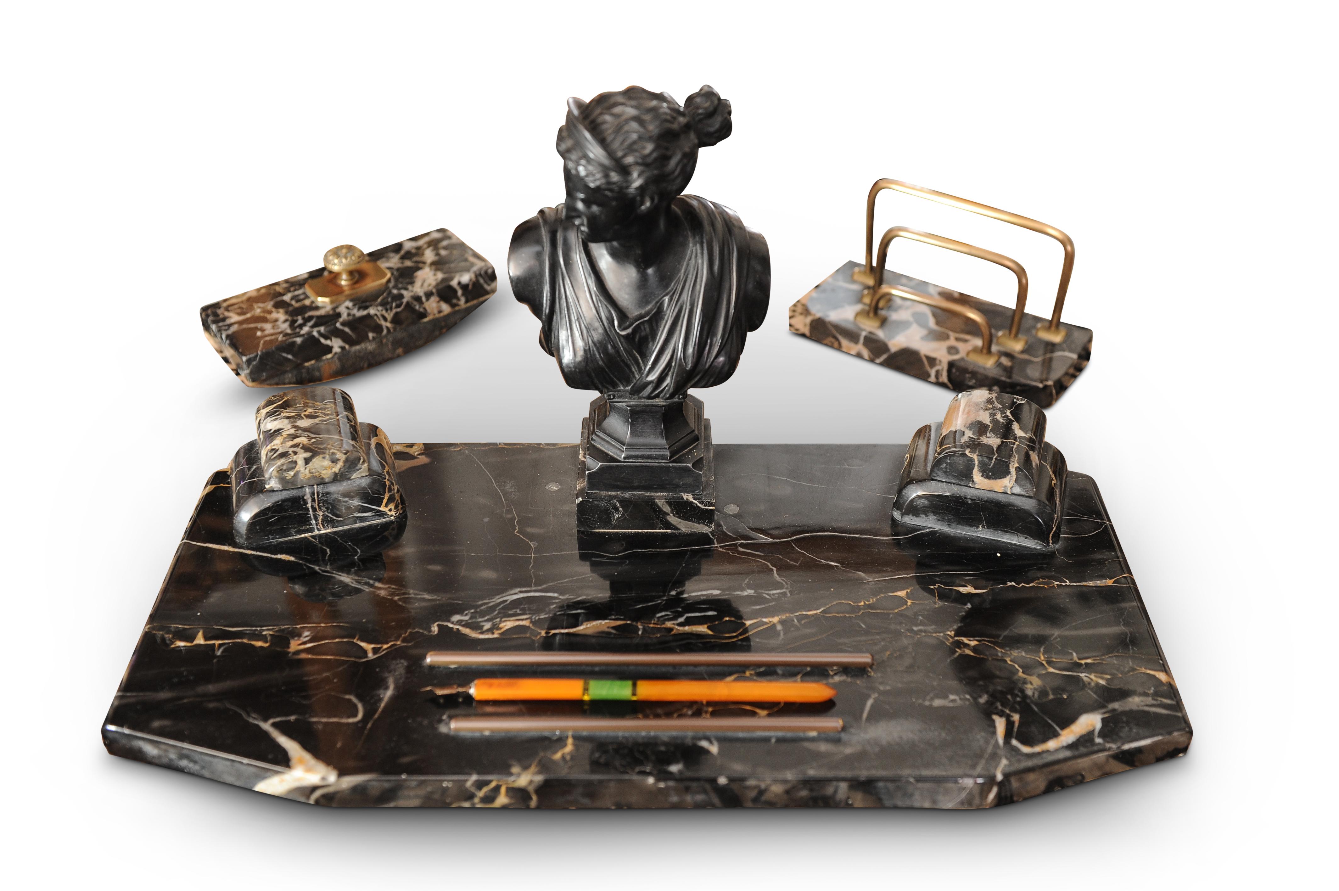Antikes viktorianisches klassisches dreiteiliges Schreibtisch-Set aus Marmor und Bronze, Grand Tour im Angebot 4