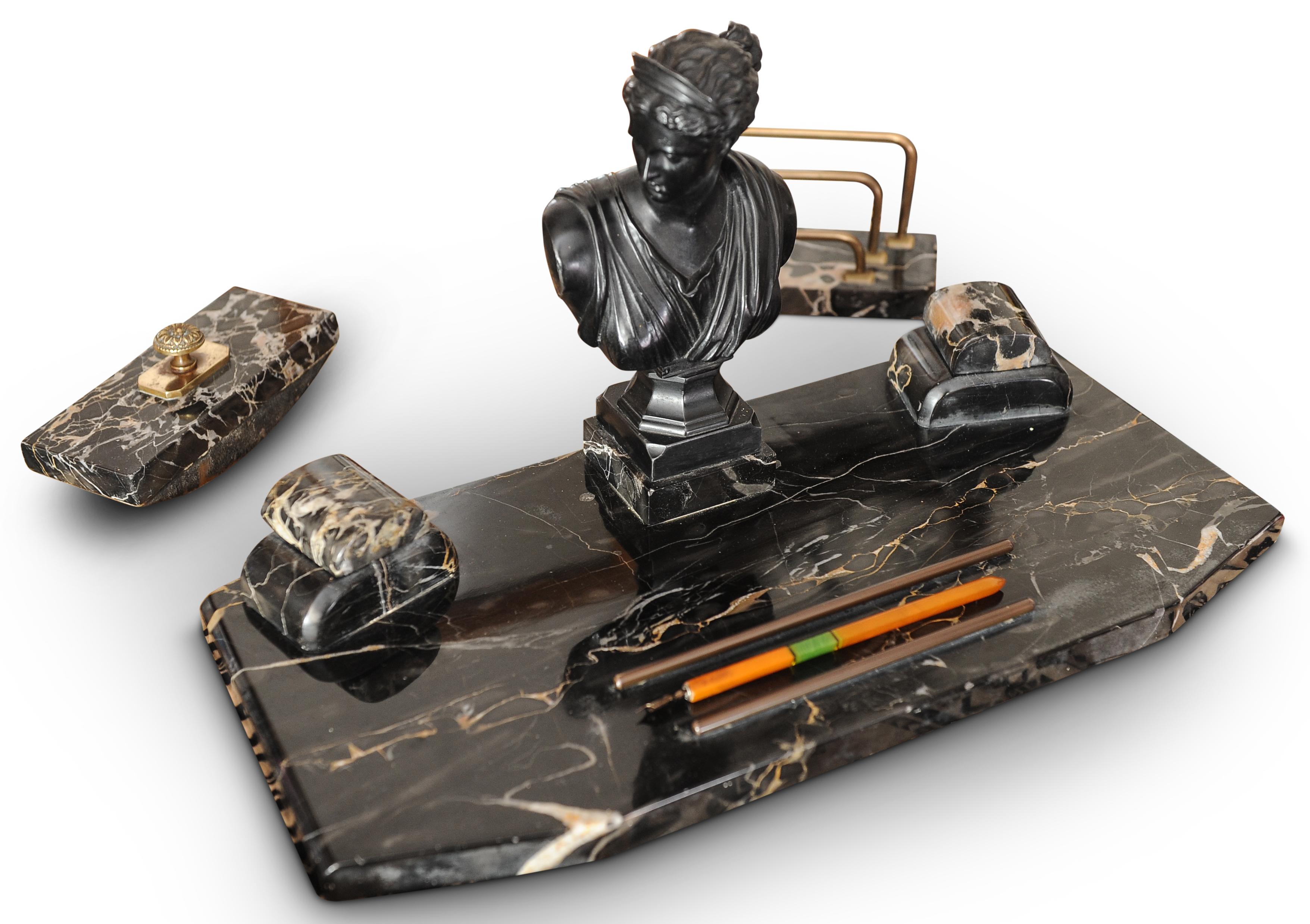 Antikes viktorianisches klassisches dreiteiliges Schreibtisch-Set aus Marmor und Bronze, Grand Tour im Angebot 5
