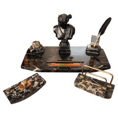 Antique Grand Tour Victorian Classical Marble & Bronze Three Piece Desk Set