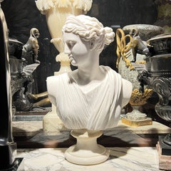 Antique grand tour  White Marble Bust of Diana the Huntress