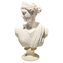 Antique grand tour White Marble Bust of Diana the Huntress