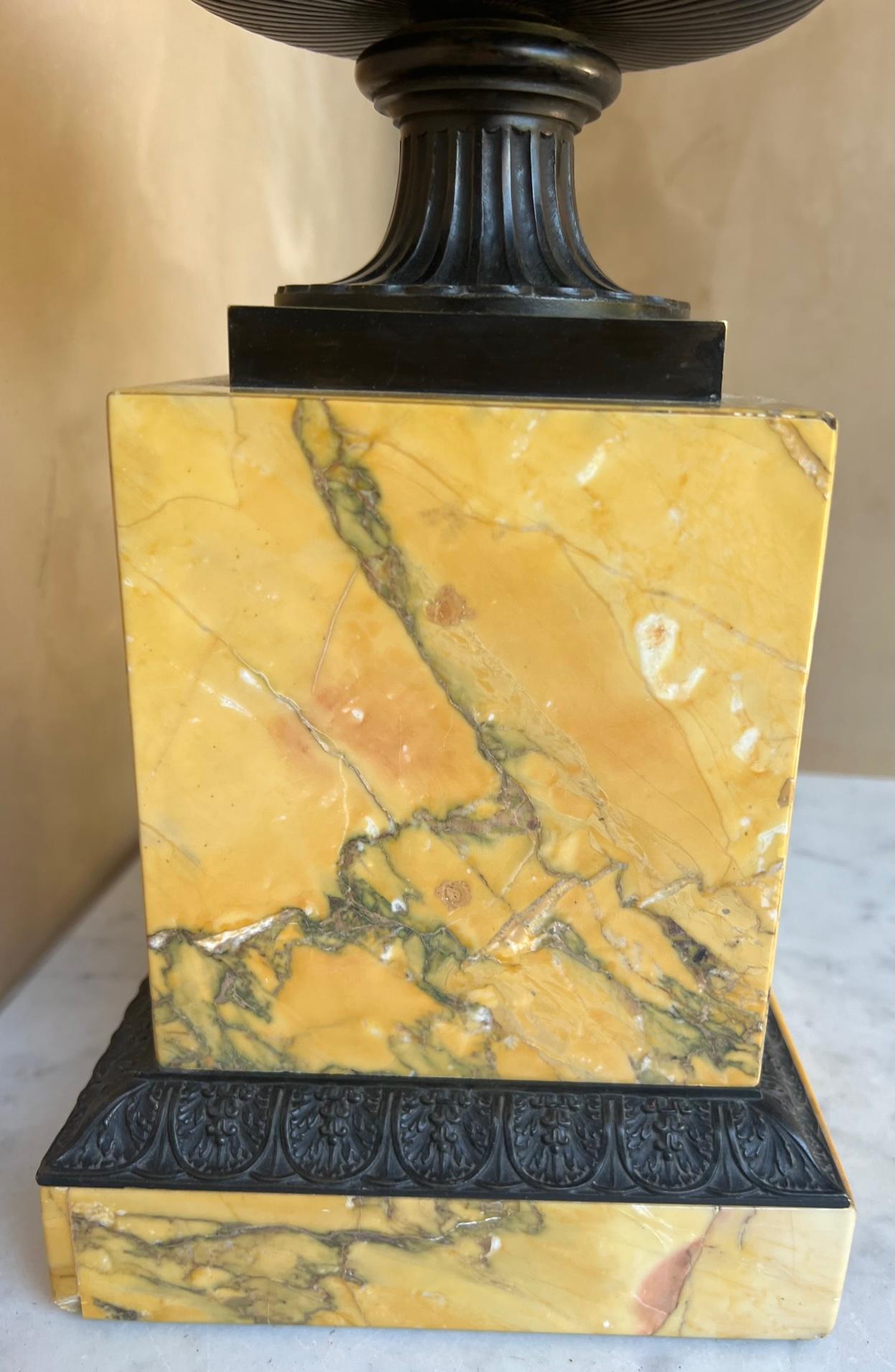 Antique Grand Tour Yellow Marble and Bronze Tazza In Good Condition In Ross, CA