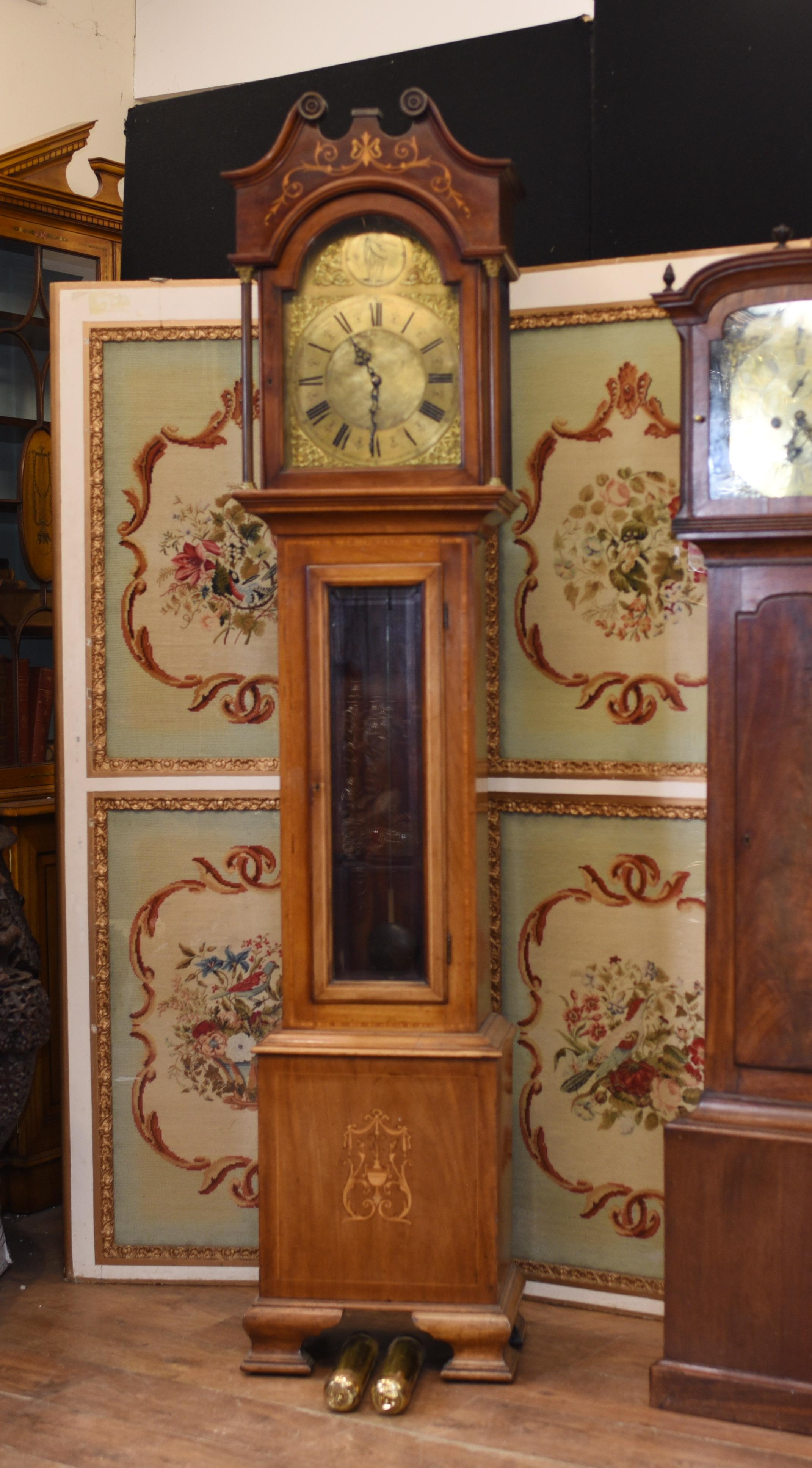 - Gorgeous antique Edwardian grandfather clock we date to circa 1910
- Edwardian inlaid brass
- Intricate marquetry inlay designs
- Viewings available by appointment
- Offered in great shape ready for home use right away
- We ship to every