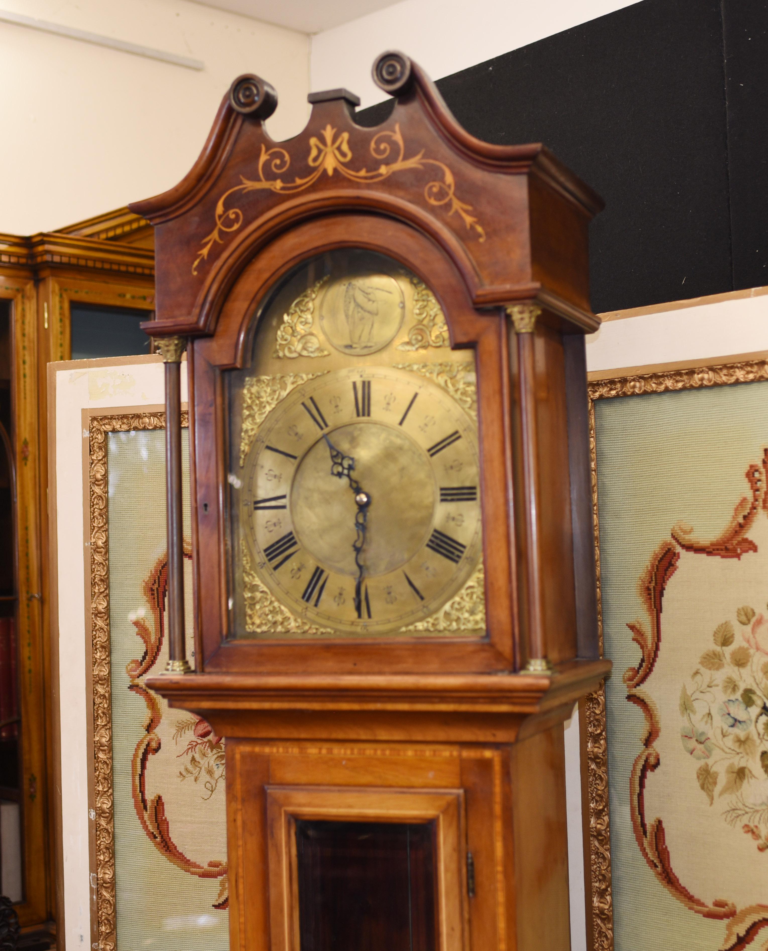 Antique Grandfather Clock 1910, Edwardian Brass Face In Good Condition In Potters Bar, GB