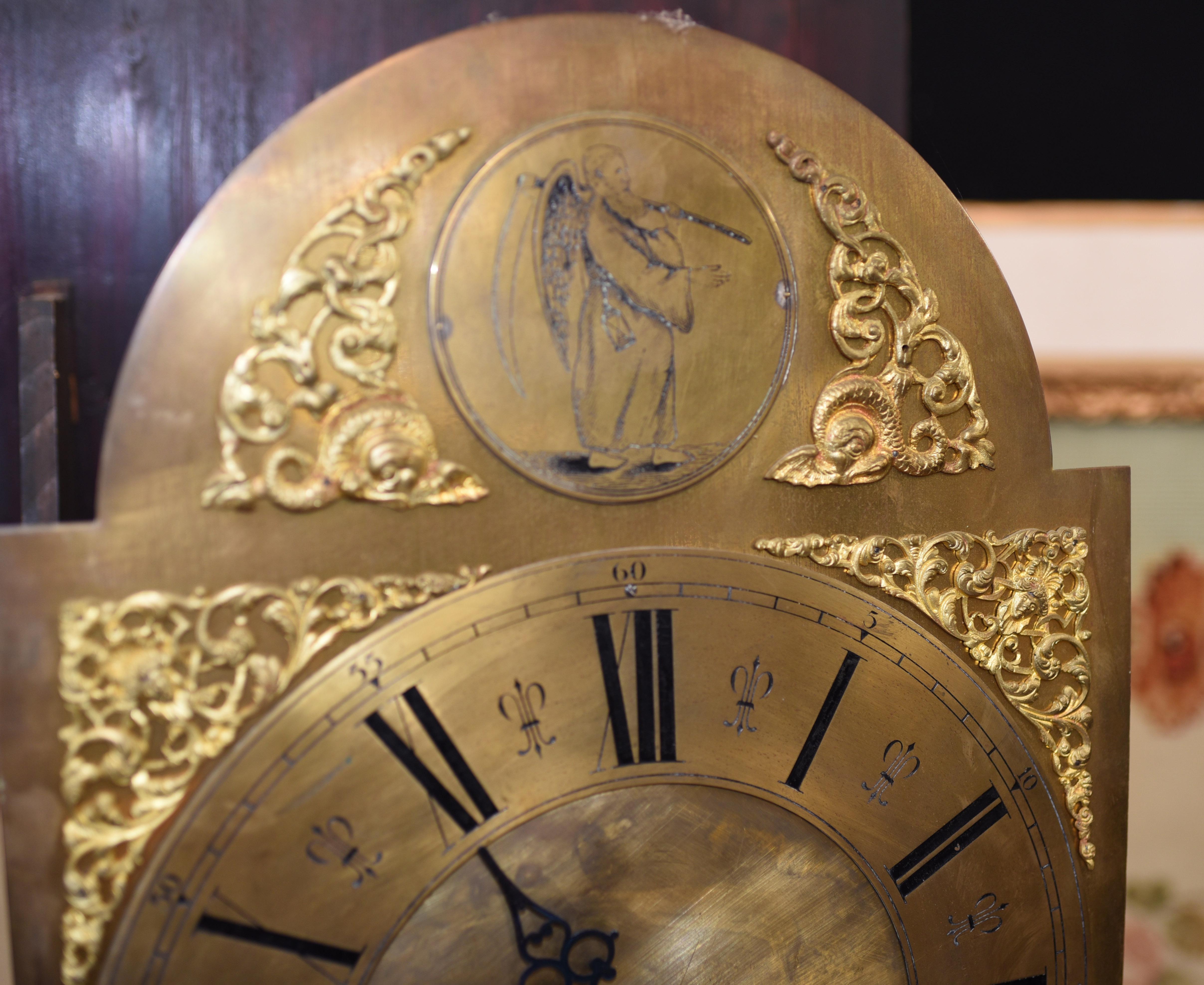 Antique Grandfather Clock 1910, Edwardian Brass Face 2