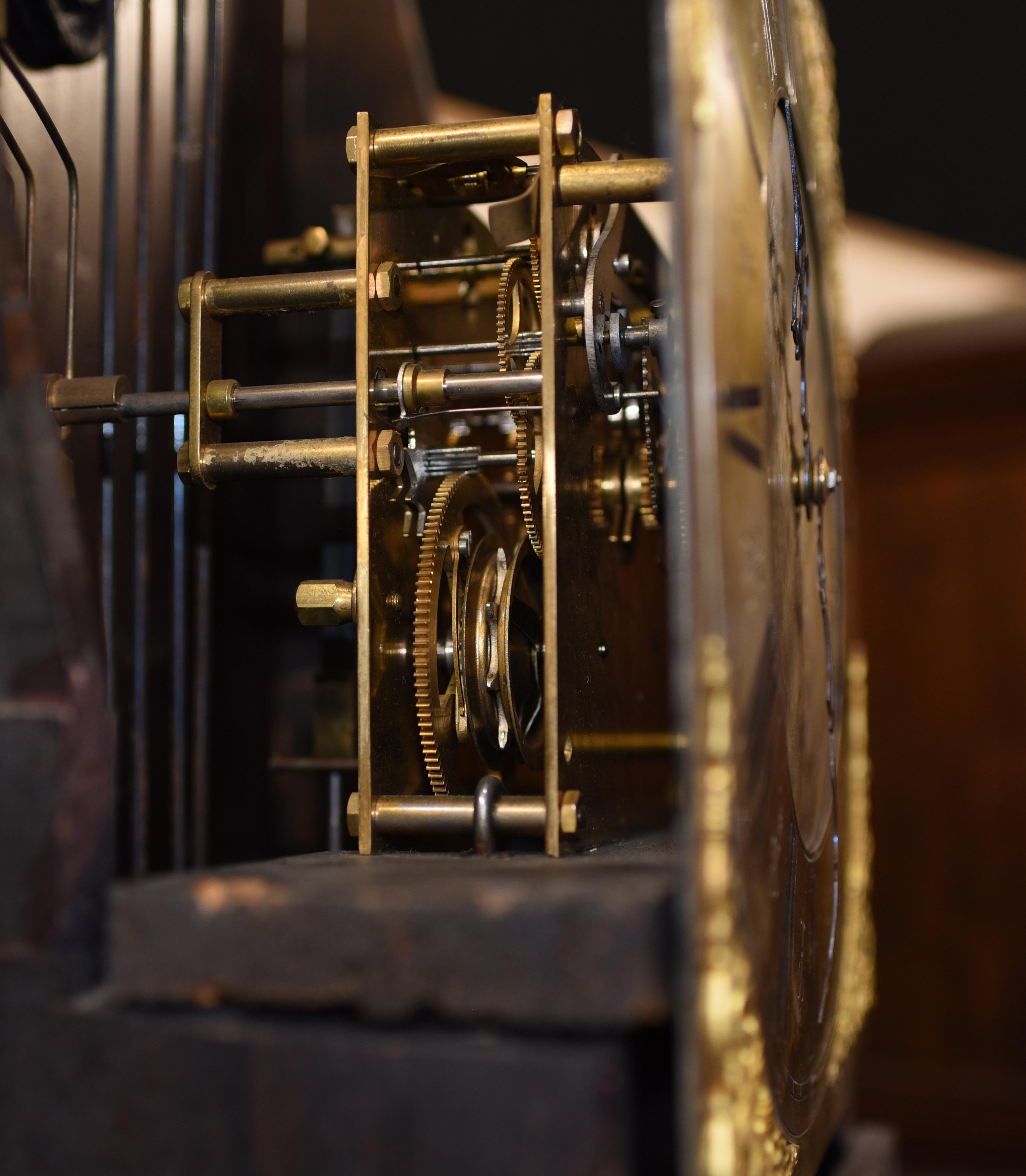 Antique Grandfather Clock 1910, Edwardian Brass Face 4